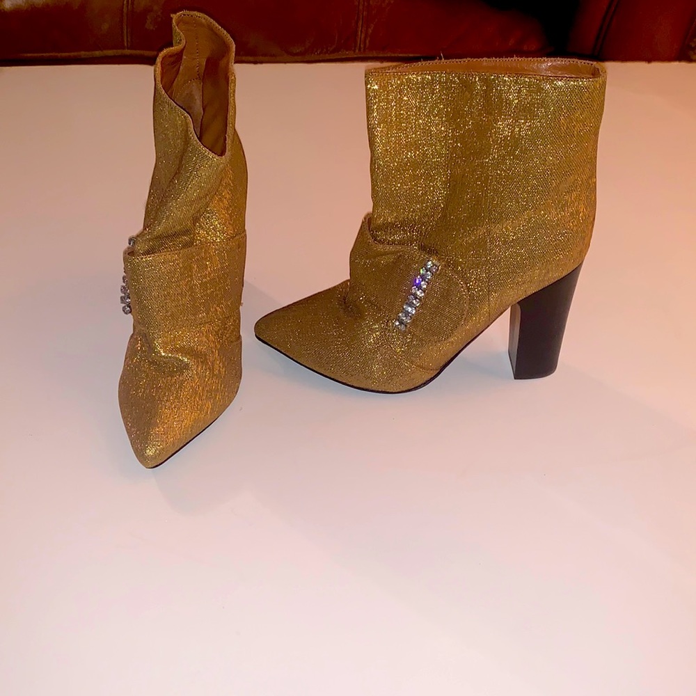 CHLOE-See by Chloe metallic Gold and Rhinestone booties